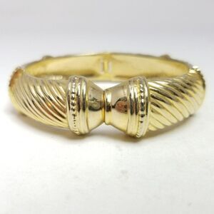 Vintage Gold Tone Hinged Bangle Bracelet Unique Spiral Design, Stacking Estate